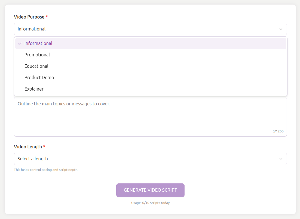 Select Video Purpose