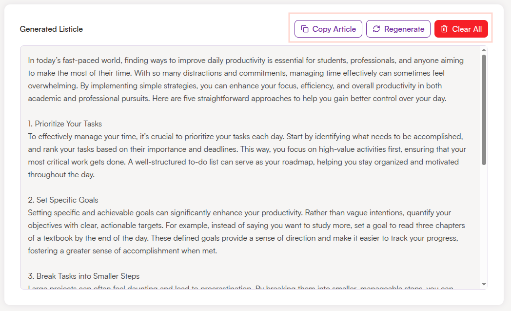 Copy, Regenerate, or Clear Results