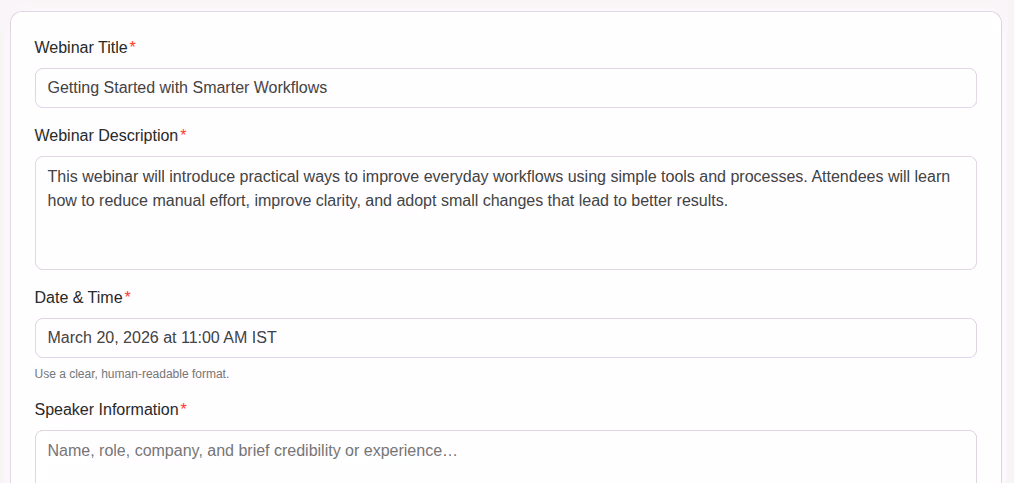 Enter Webinar Details