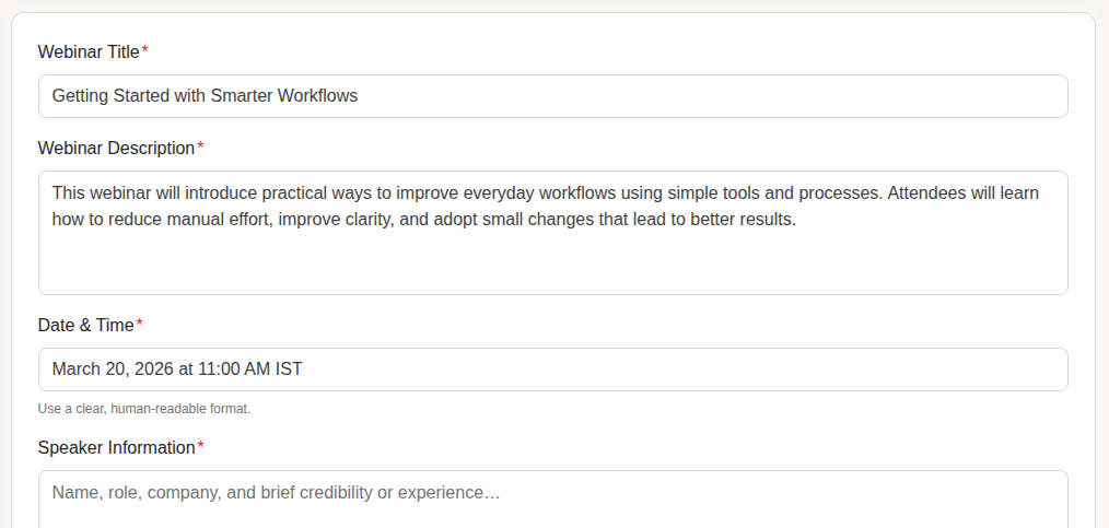 Enter Webinar Details