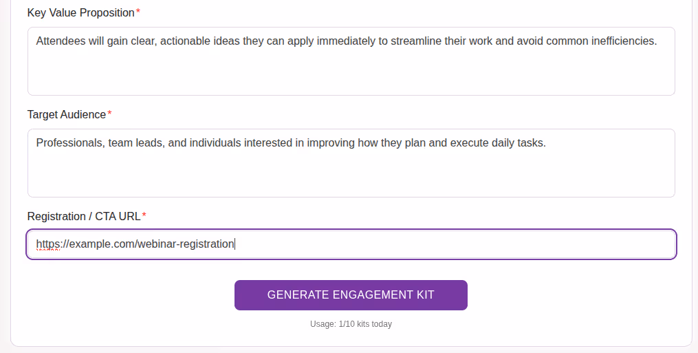 Add Registration / CTA URL
