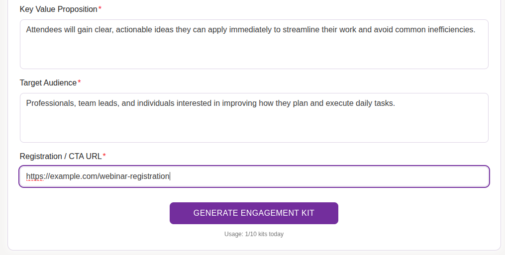 Add Registration / CTA URL