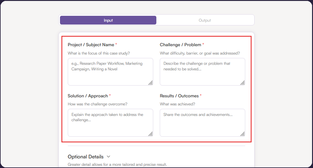Input mandatory fields