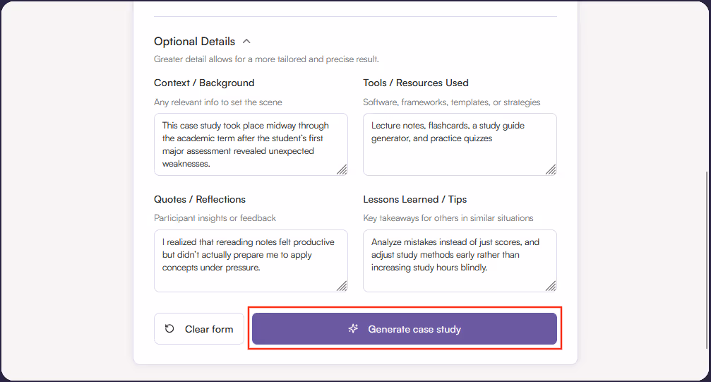 Click ‘Generate case study’