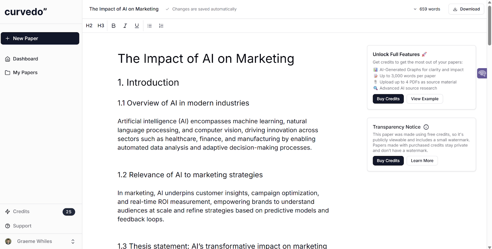 Curvedo AI Paper Generator, Paper Sample