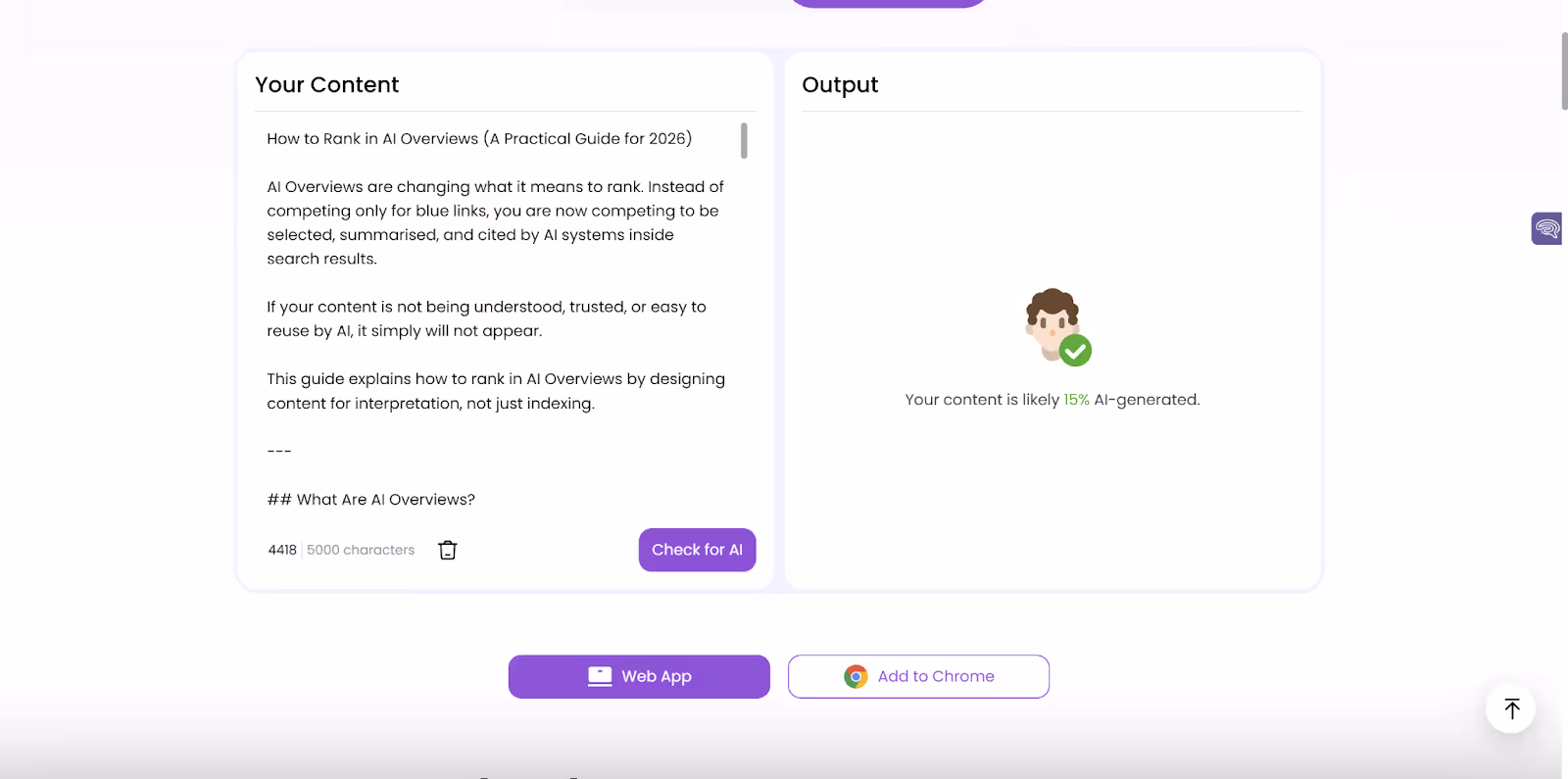 Easemate AI Detection Scan of ChatGPT content