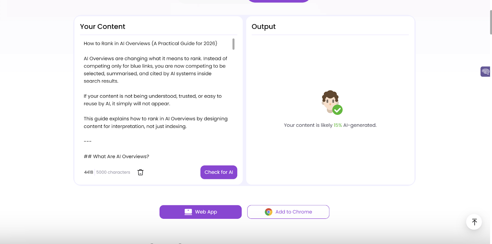 Easemate AI Detection Scan of ChatGPT content