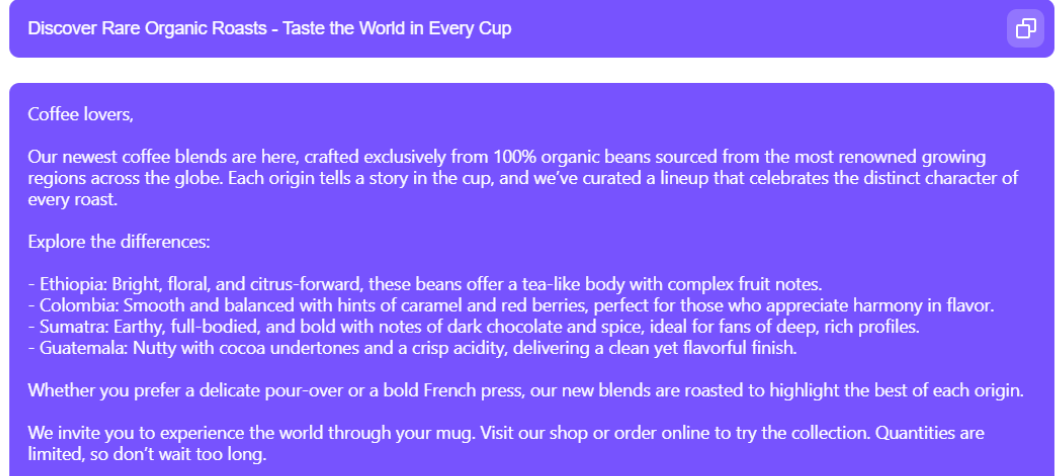 WriteMail Generated Email