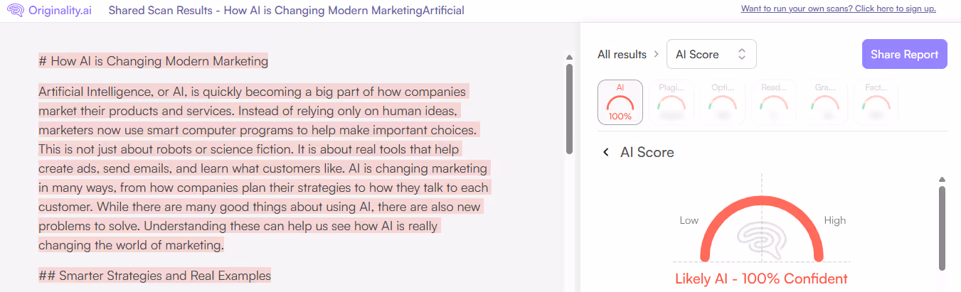 Originality.ai AI Scan of an Apex Vision AI Essay