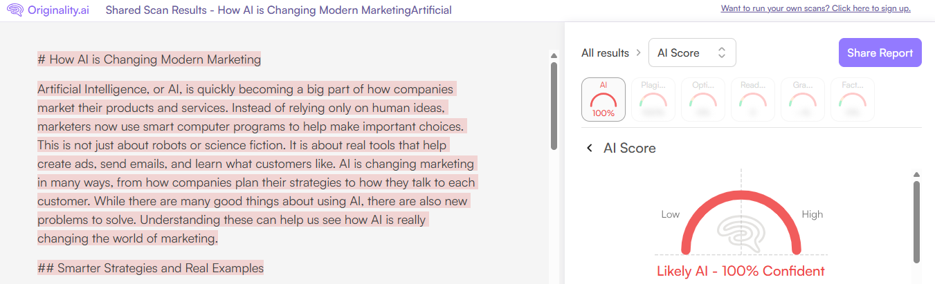 Originality.ai AI Scan of an Apex Vision AI Essay