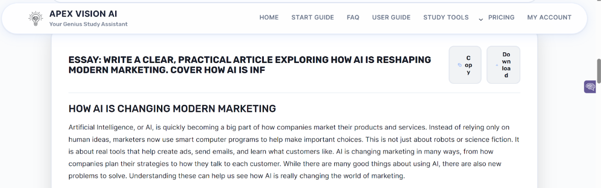 Apex Vision AI Essay Sample