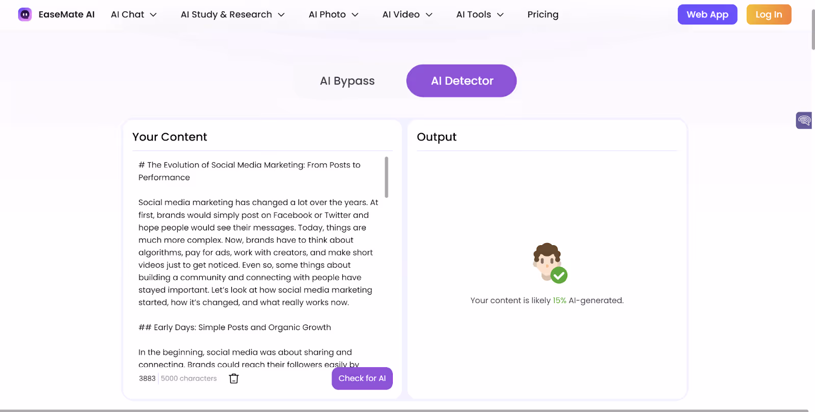 Easemate AI Scan of an Apex Vision AI Generated Essay