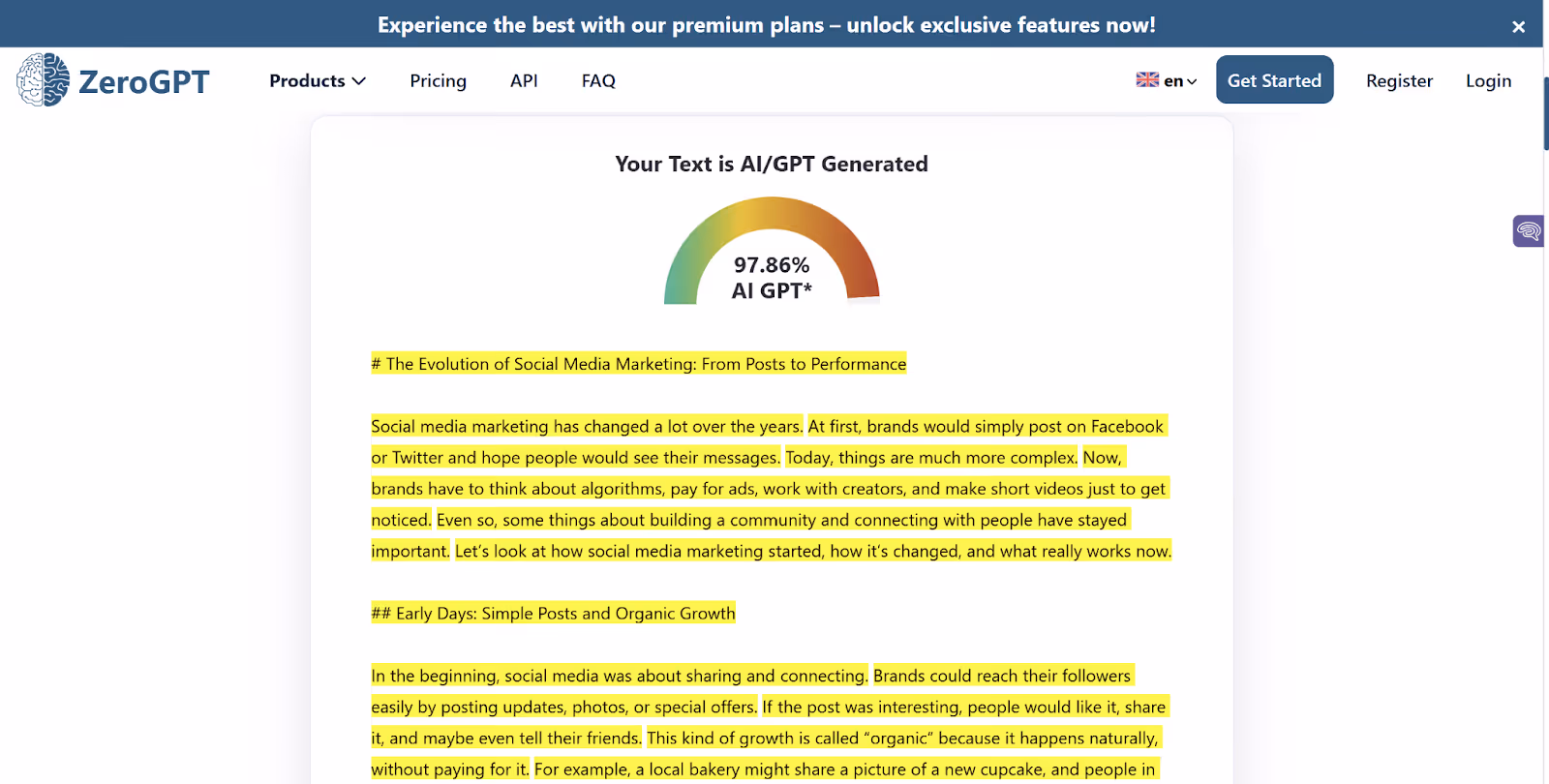 ZeroGPT scan of Apex Vision AI-generated Essay
