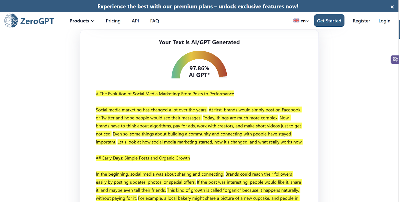ZeroGPT scan of Apex Vision AI-generated Essay