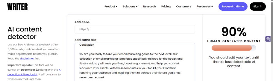 Originality.ai AI Scan of Texta.ai AI Written Content