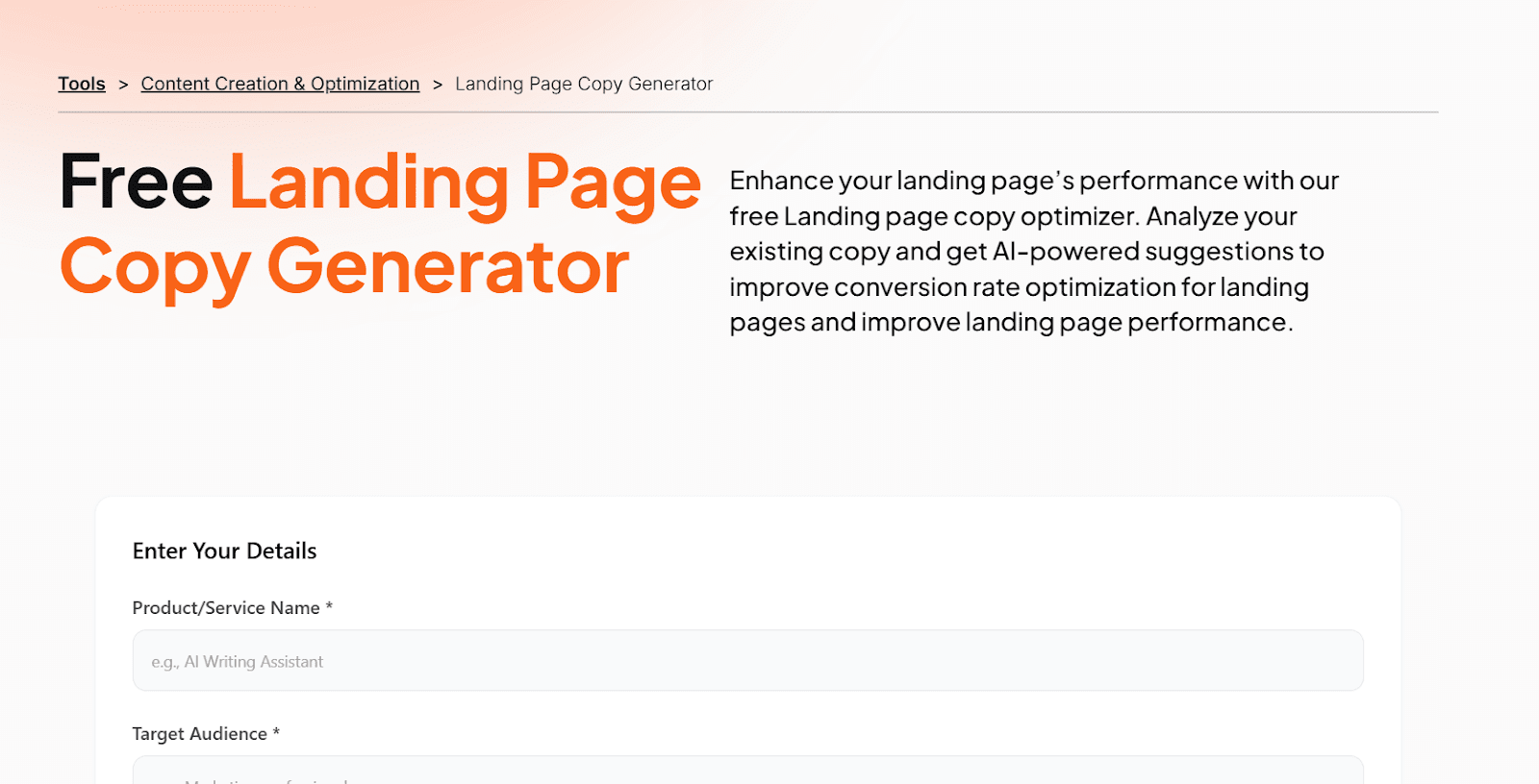 Fibr landing page  copy generator review