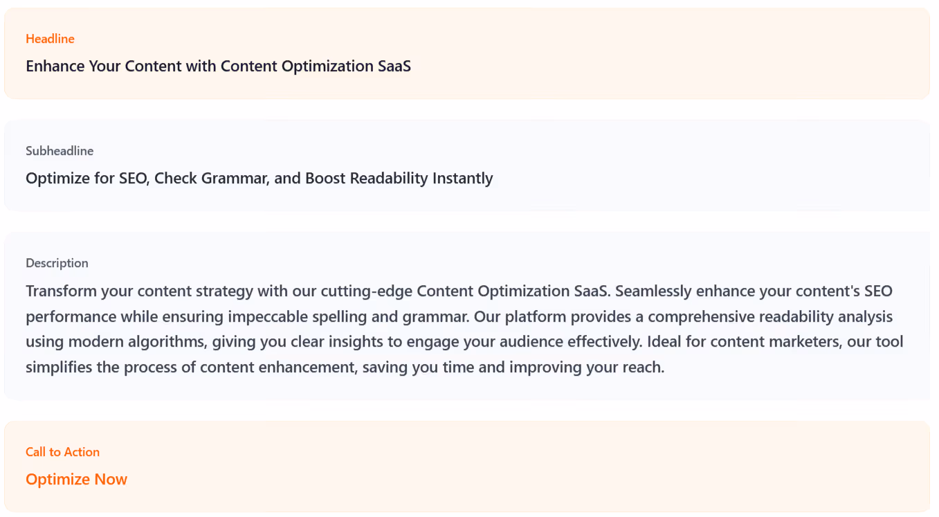 AI landing page content generator