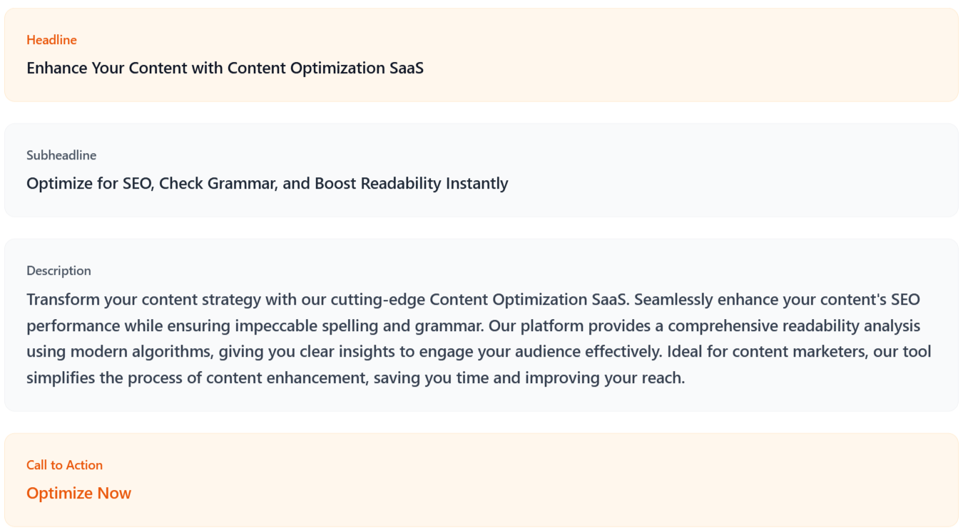 AI landing page content generator