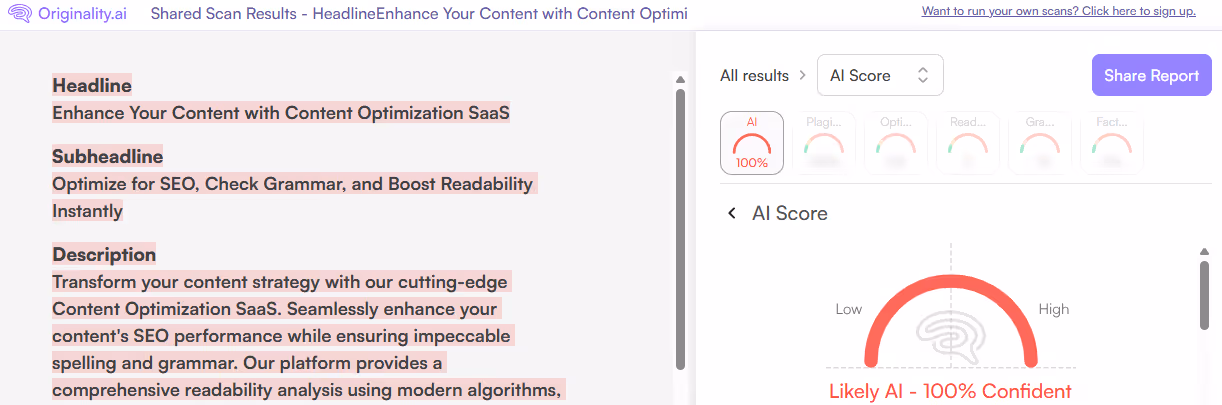 Originality.ai AI Detection Scan