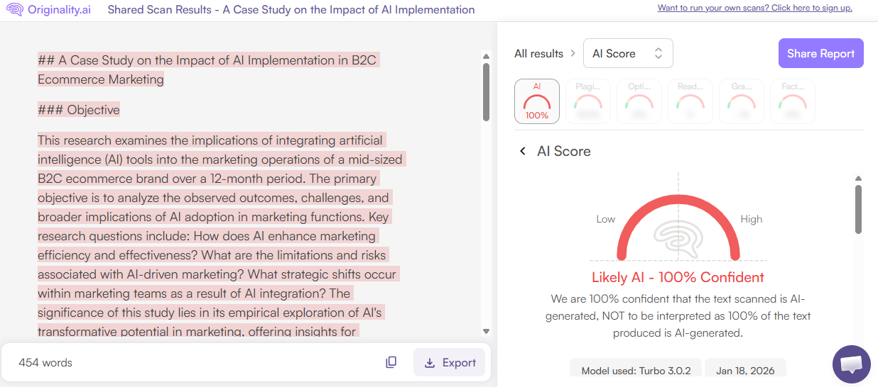 Originality.ai AI Scan of Gatsbi AI Copy