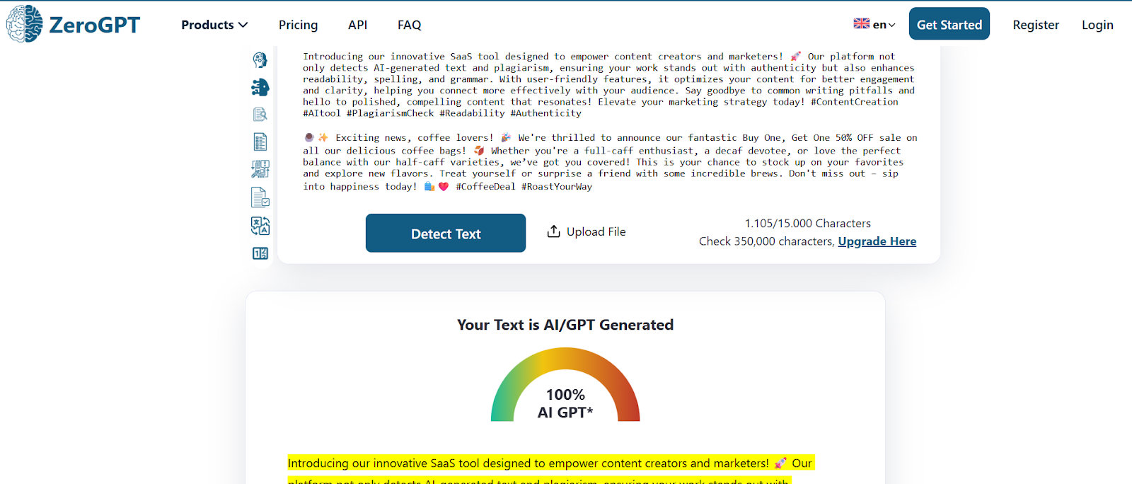 AI Instagram caption detected by ZeroGPT