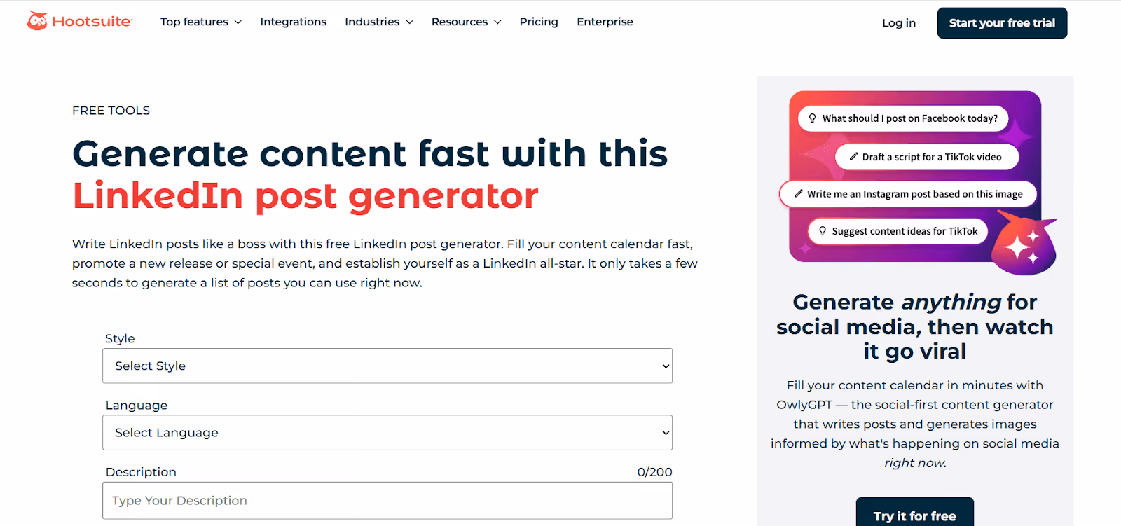 Hootsuite LinkedIn post generator review