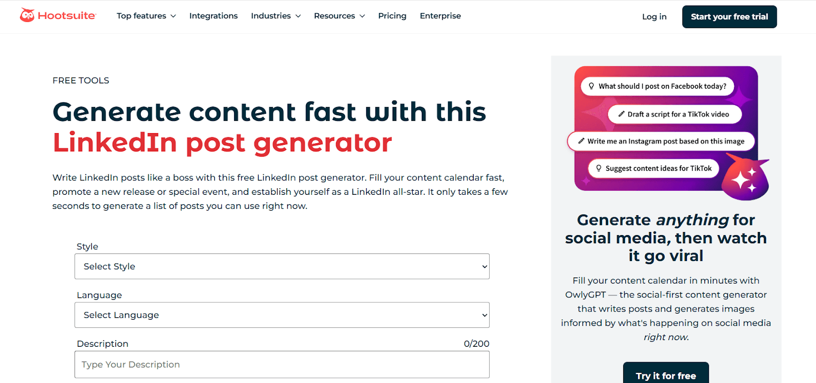 Hootsuite LinkedIn post generator review