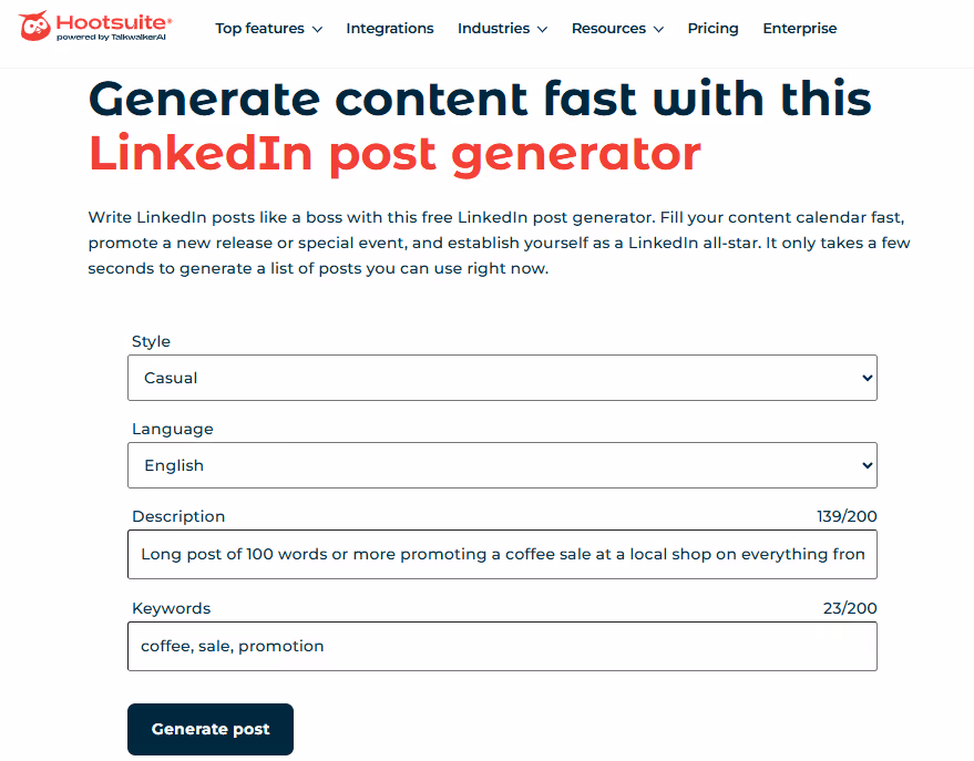Prompt for an AI-generated HootSuite Post
