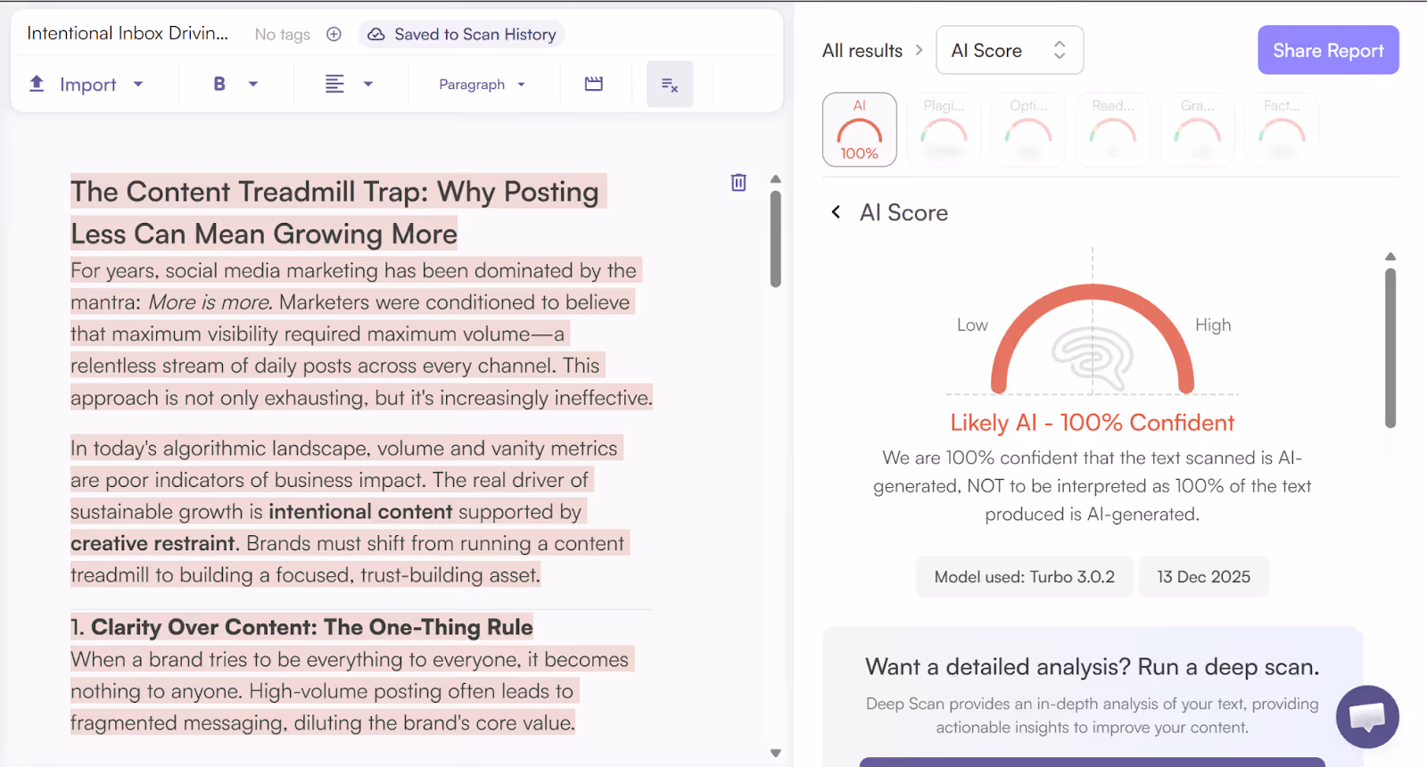 Originality.ai Scan of an Essify AI generated Essay
