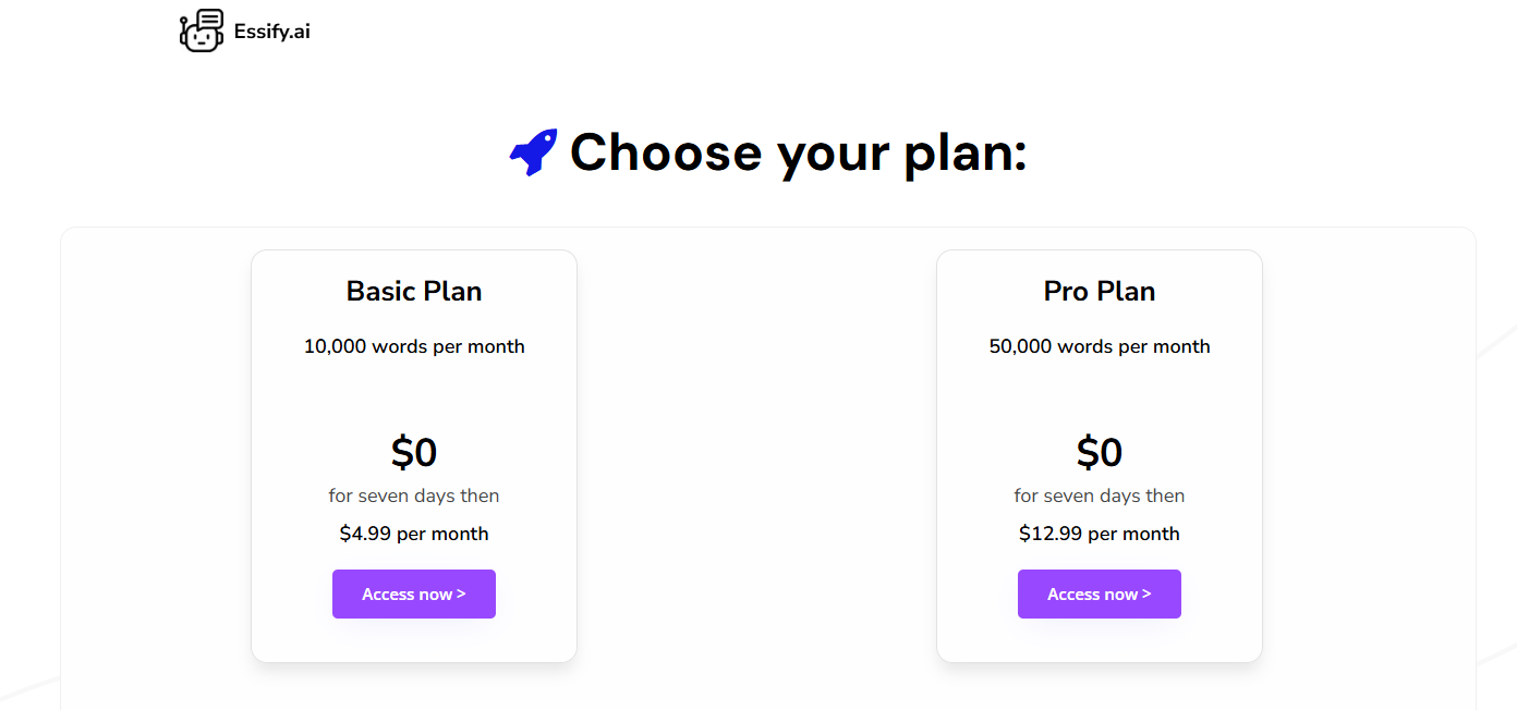 Essify AI pricing plans