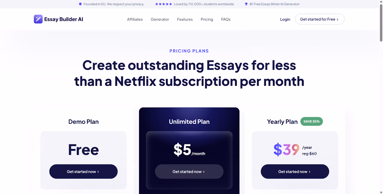 Essay Builder AI Pricing Plans