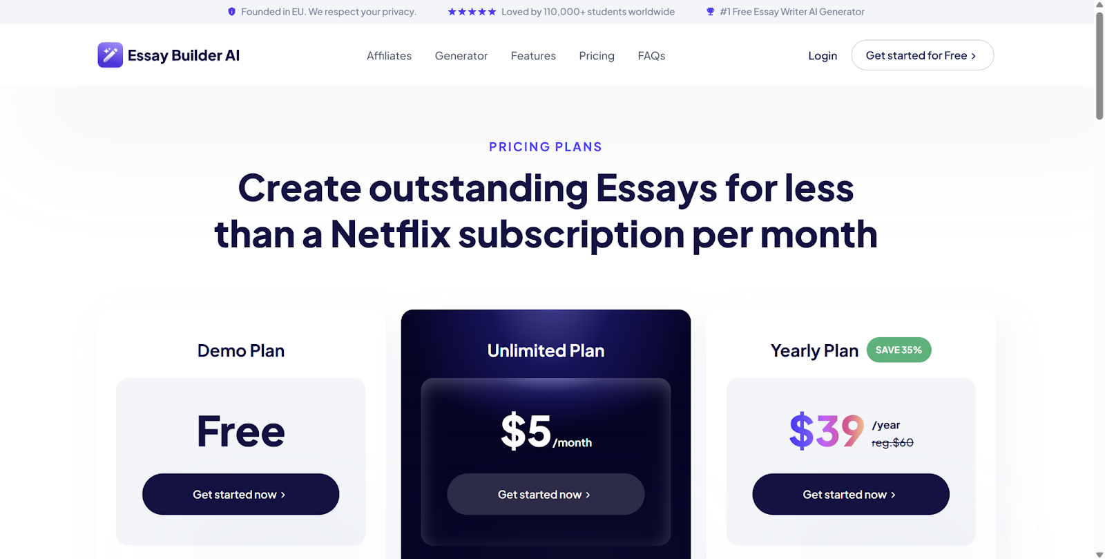 Essay Builder AI Pricing Plans