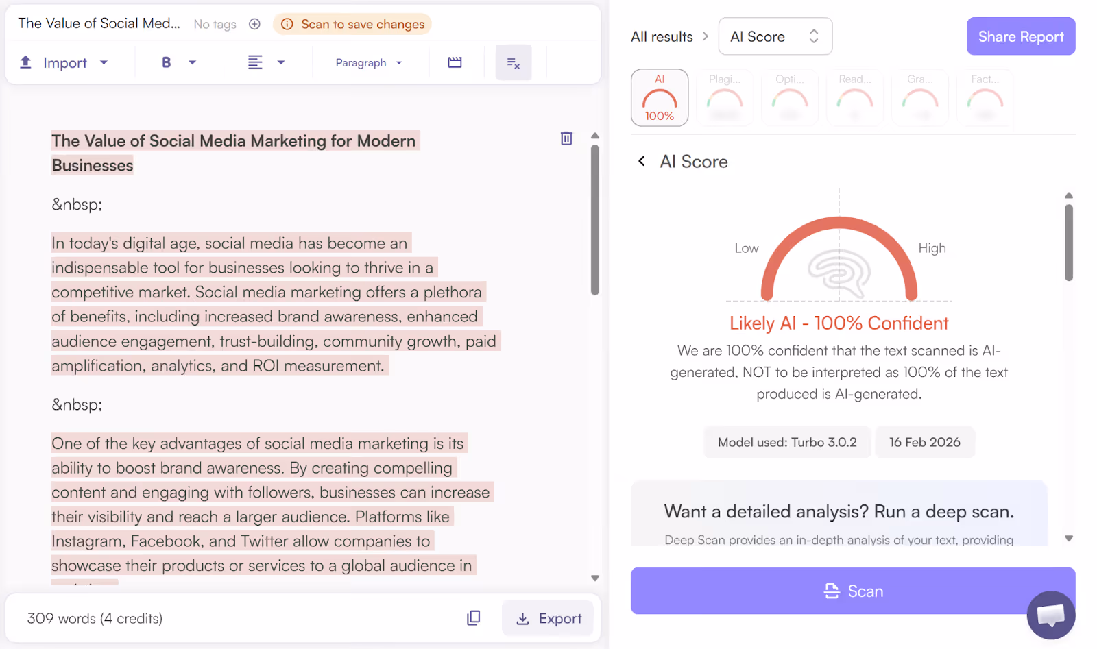 Originality.ai Scan of an Essay Builder AI Essay