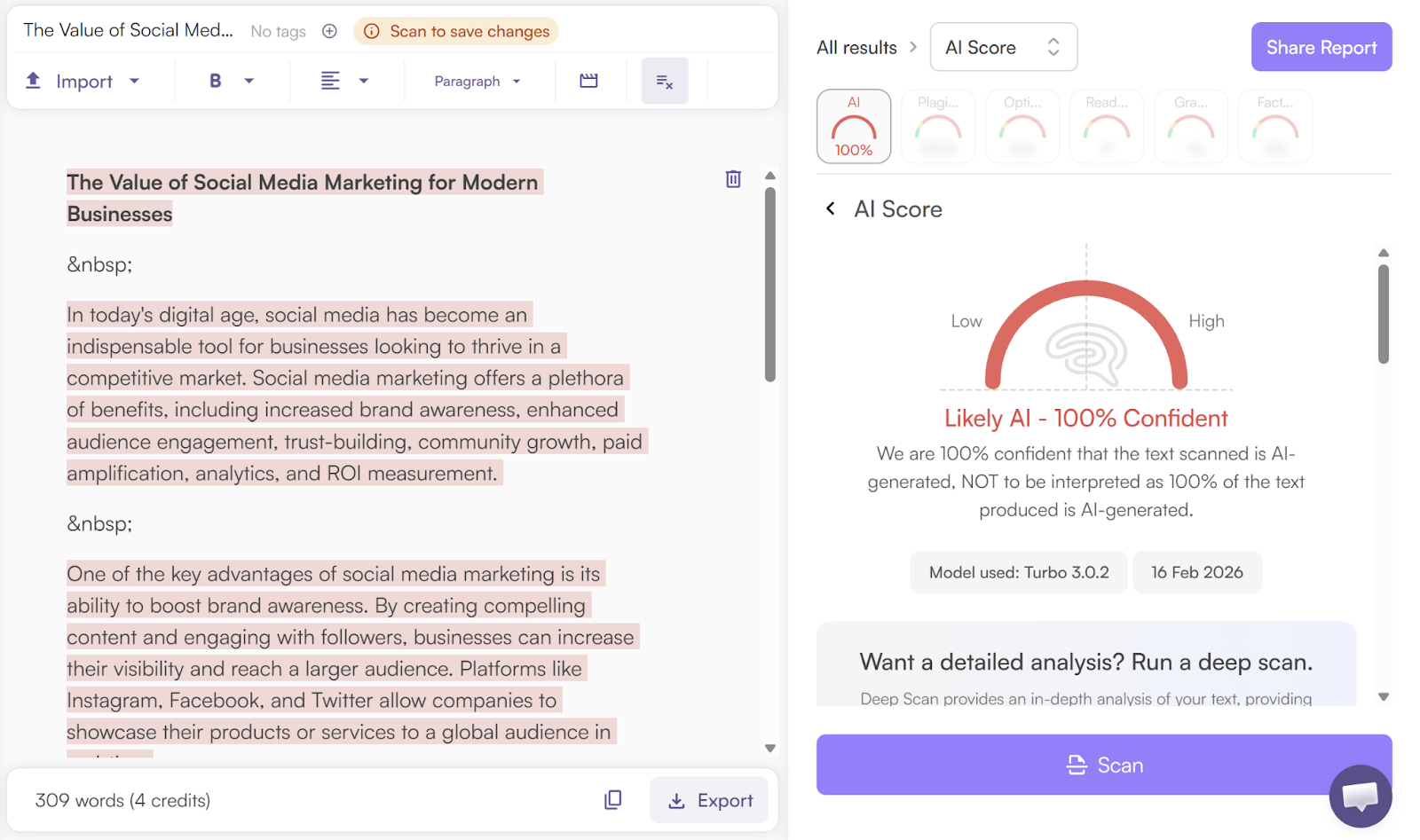 Originality.ai Scan of an Essay Builder AI Essay