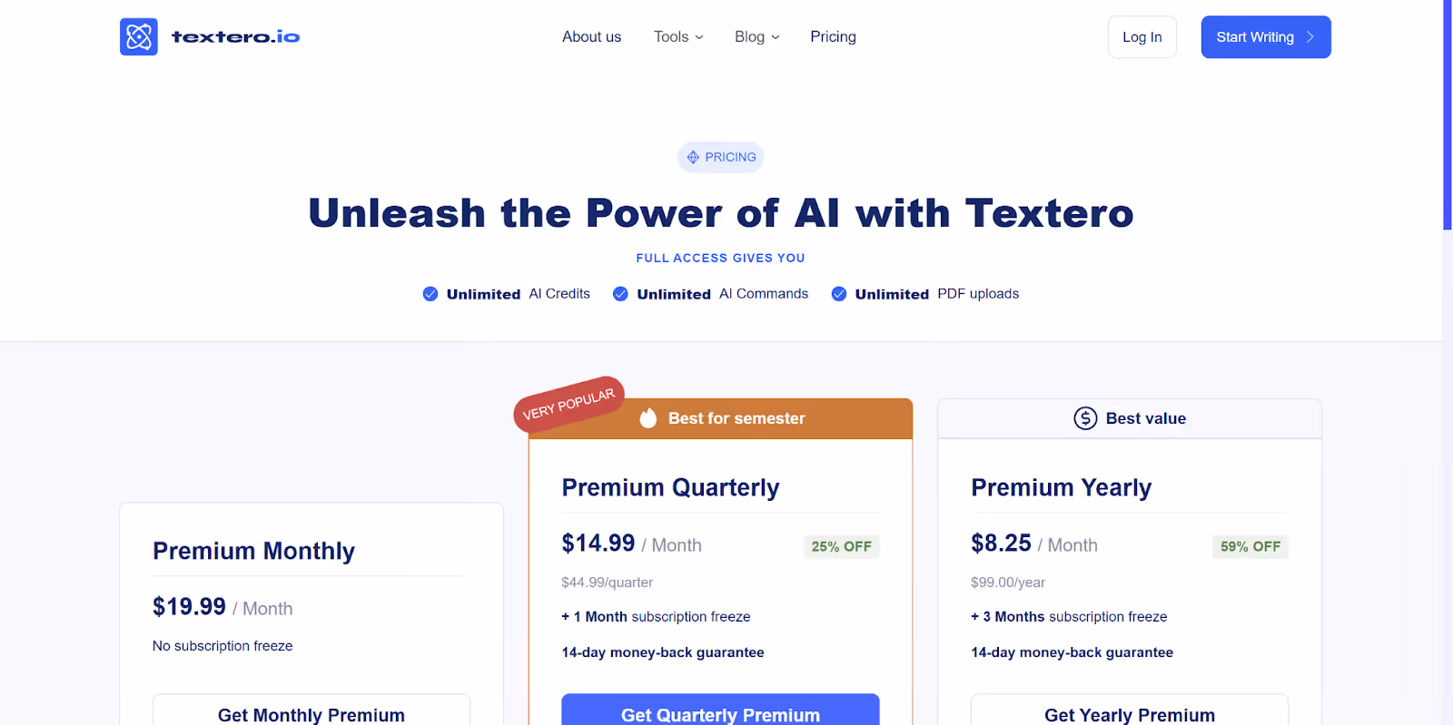 Textero Pricing options