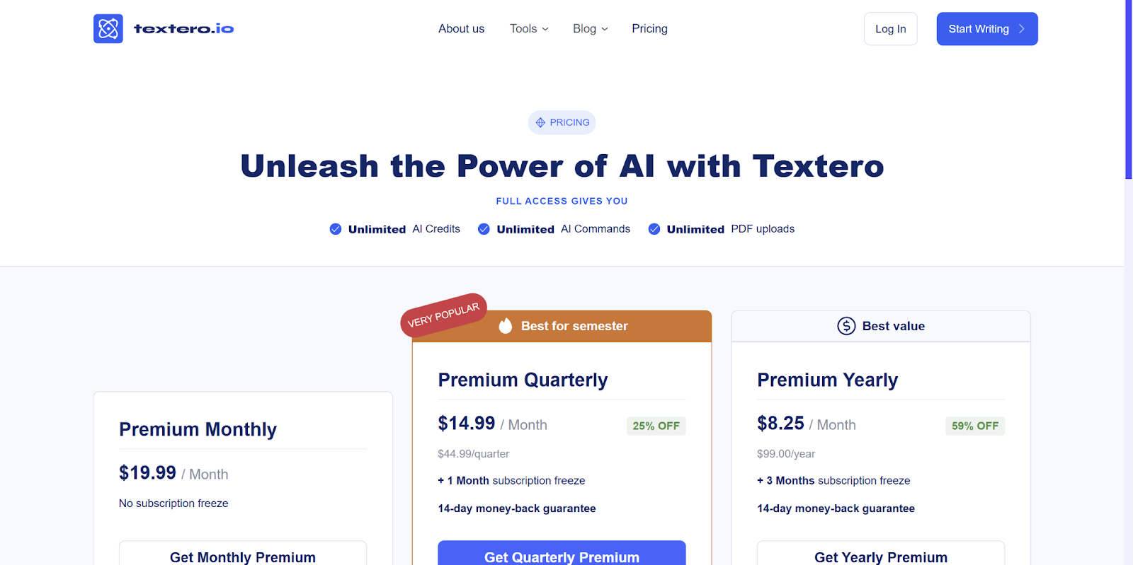 Textero Pricing options