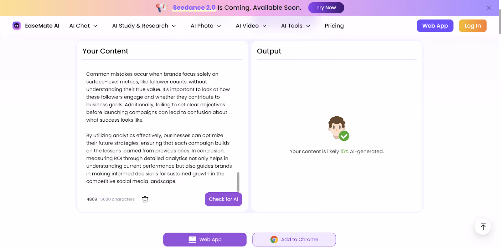 Easemate AI Score of a Textero AI Essay