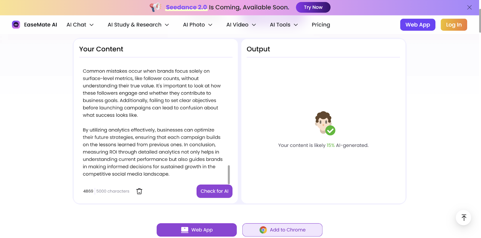 Easemate AI Score of a Textero AI Essay