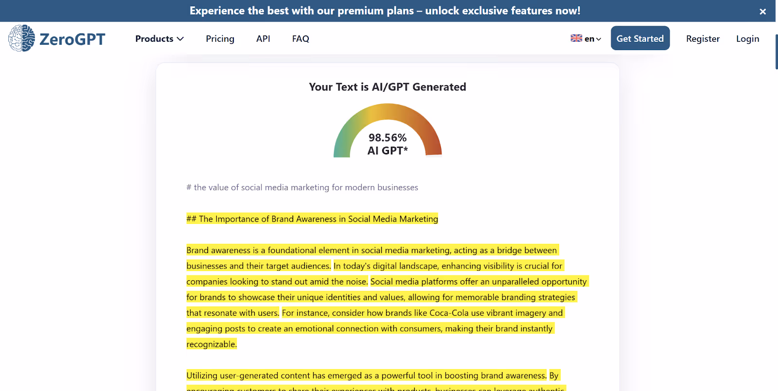 ZeroGPT score of a Textero AI Essay