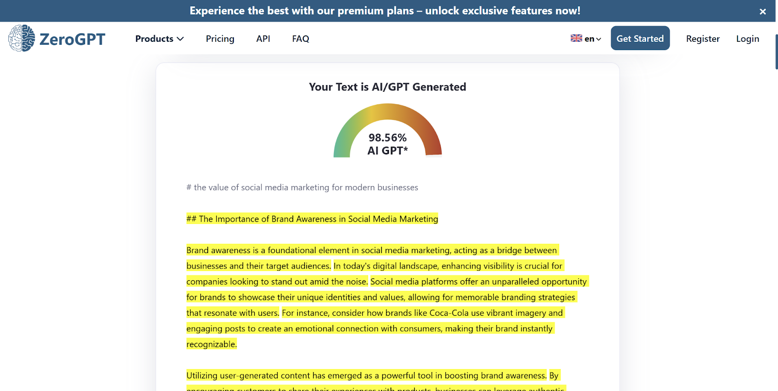 ZeroGPT score of a Textero AI Essay