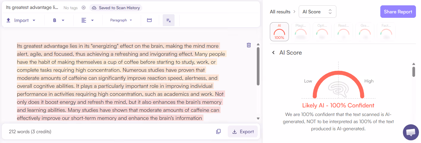 Originality.ai Scan of Oreate Text
