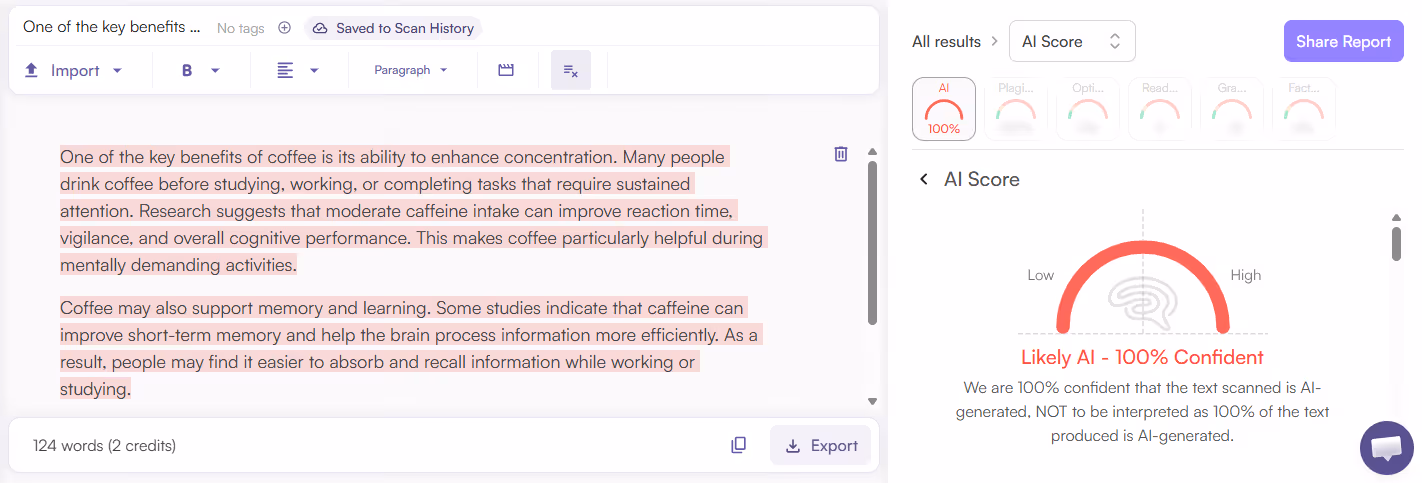 Originality Scan of ChatGPT text