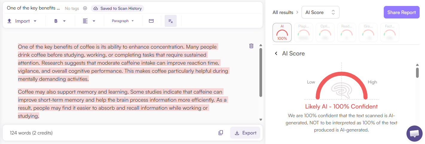 Originality Scan of ChatGPT text