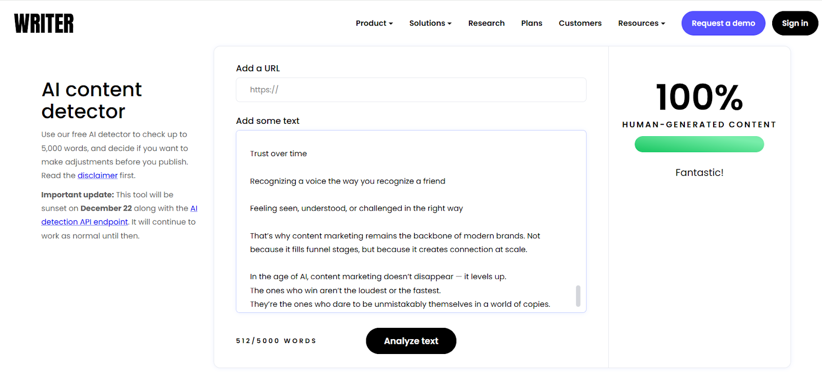 Writer Scan of AI Text