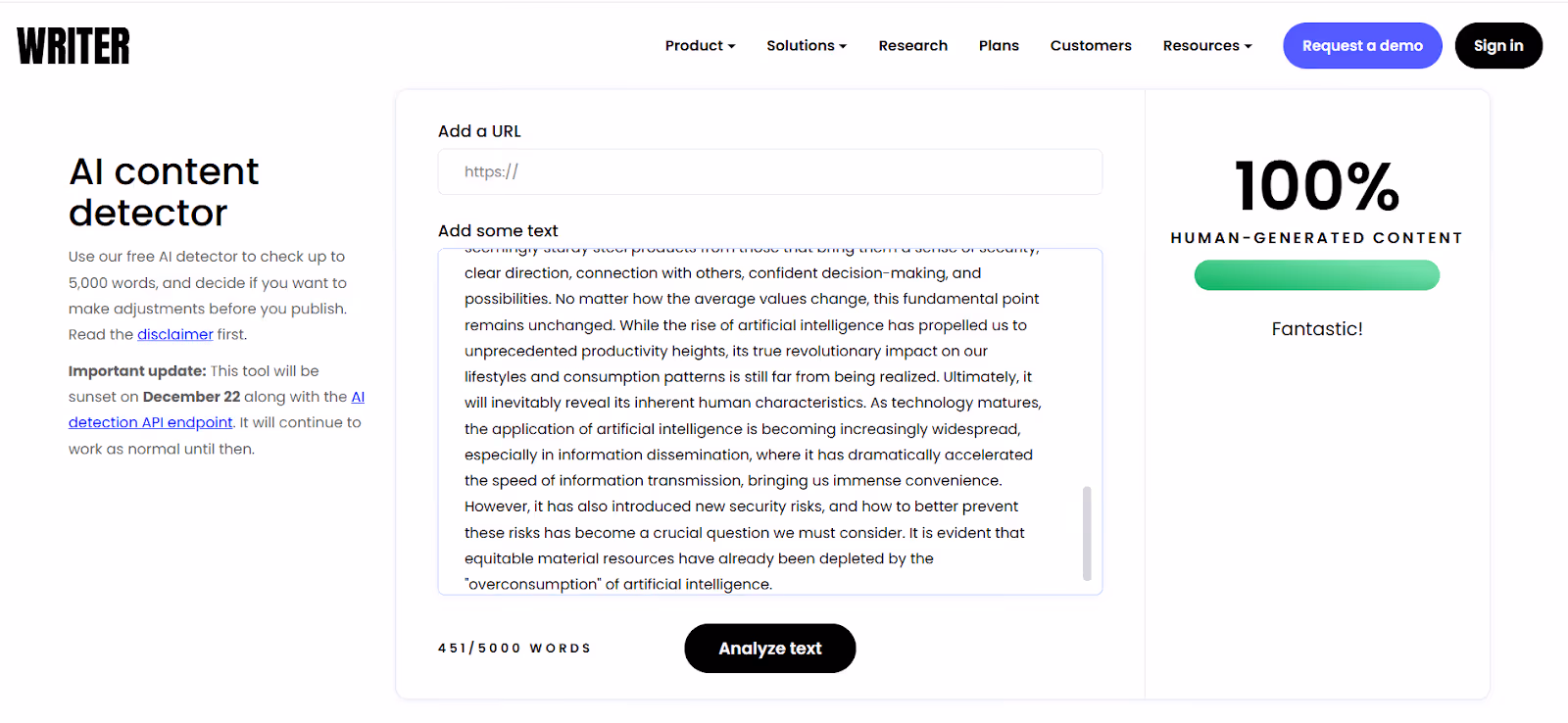 Writer AI Detector Scan of Oreate Humanized Text