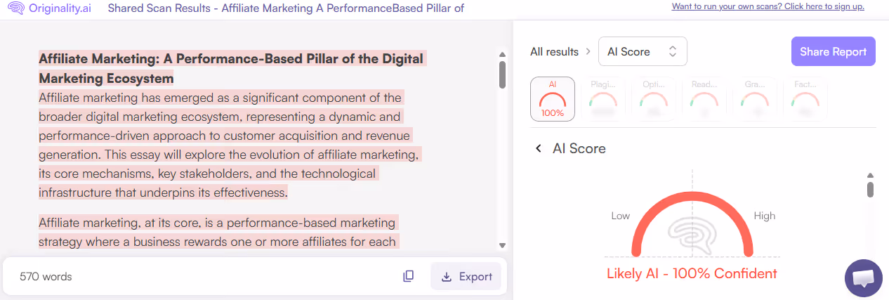 Originality.ai AI Scan of Repixify Essay