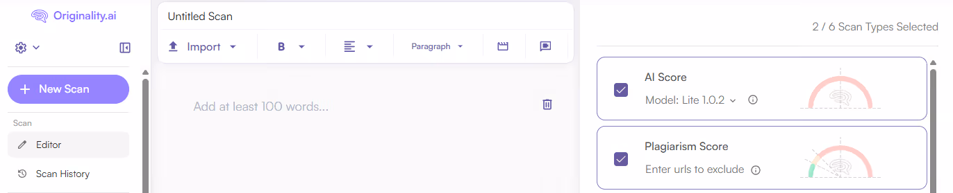Originality.ai offers both AI and plagiarism scanning features