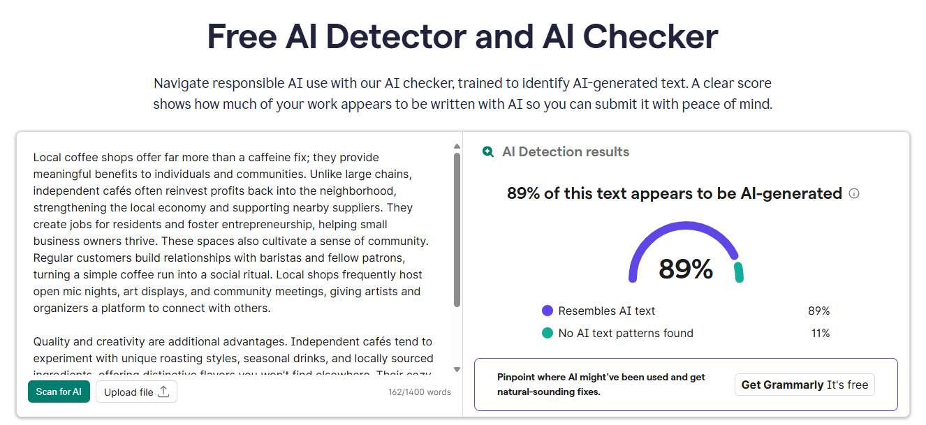 AI scan with Grammarly