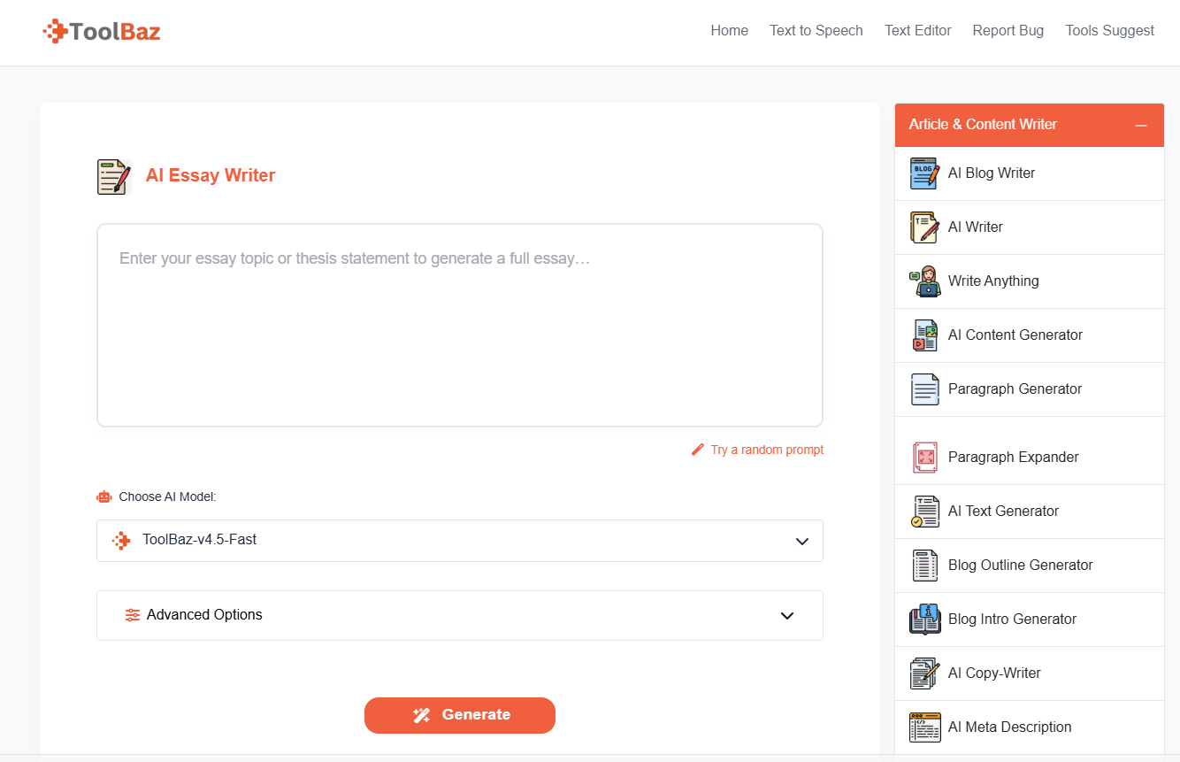ToolBaz AI Essay Writer