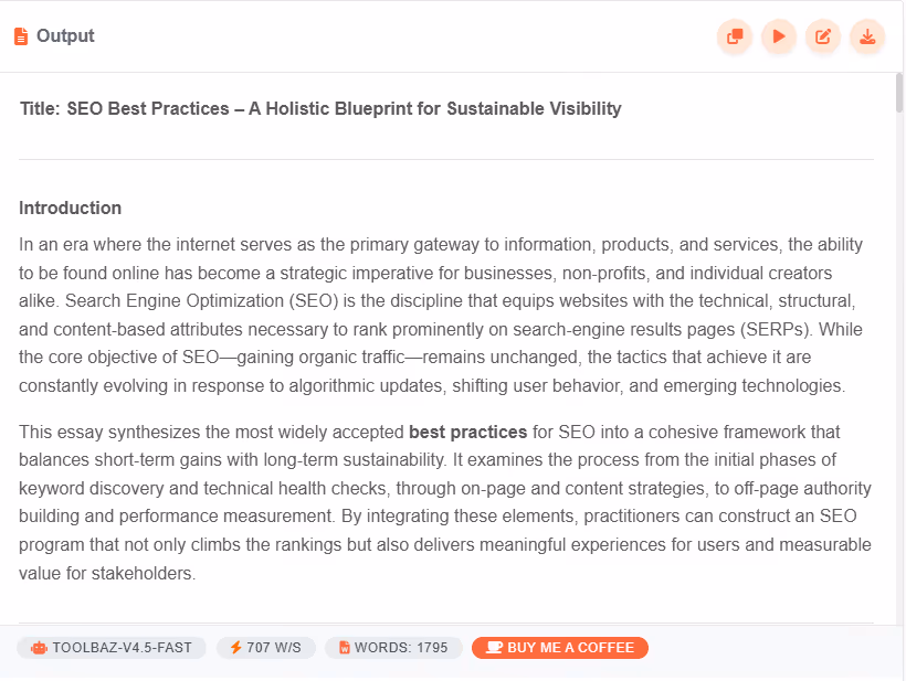 ToolBaz AI Essay on SEO Best Practices